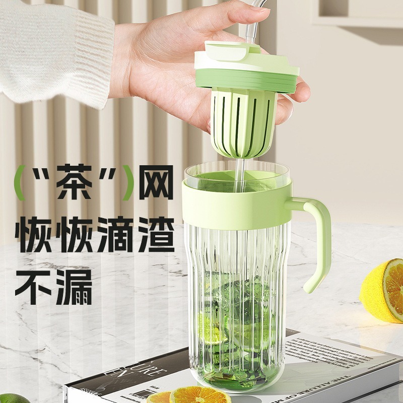 High-quality appearance level glass cup, ins water cup, women's household high-temperature resistant straw cup, tea-water separation cup, summer portable water cup details Picture