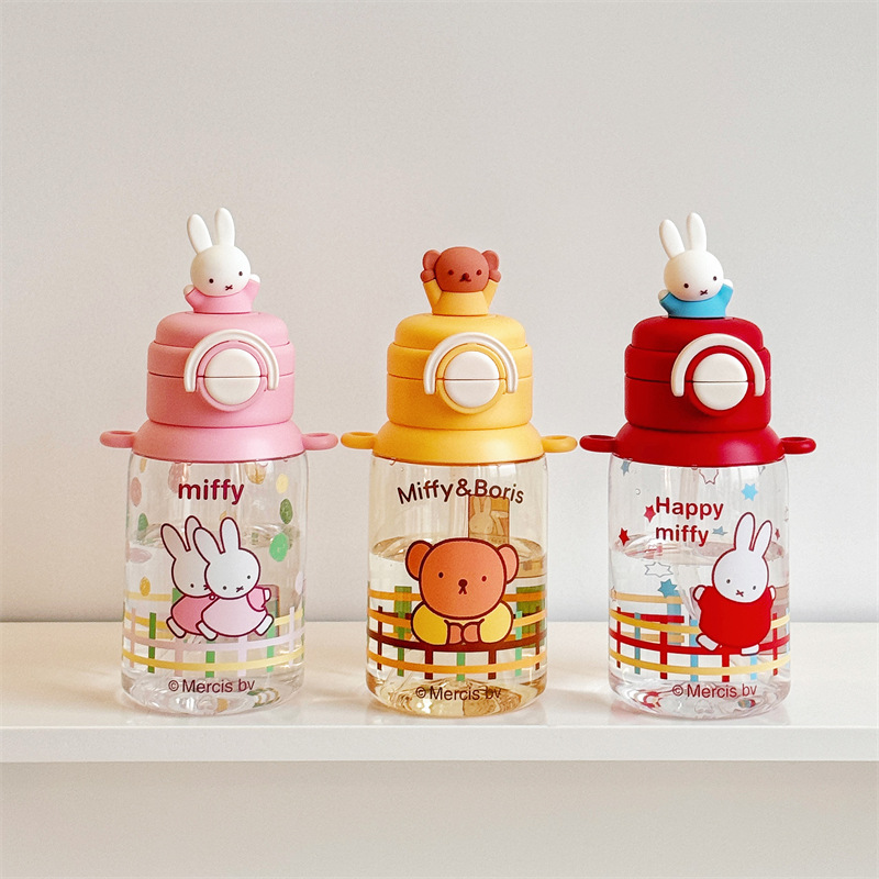 Authentic Mifei double-drink children's water bottle, portable and cute cartoon tritan water cup, straw cup for girls during spring outings Specification drawing