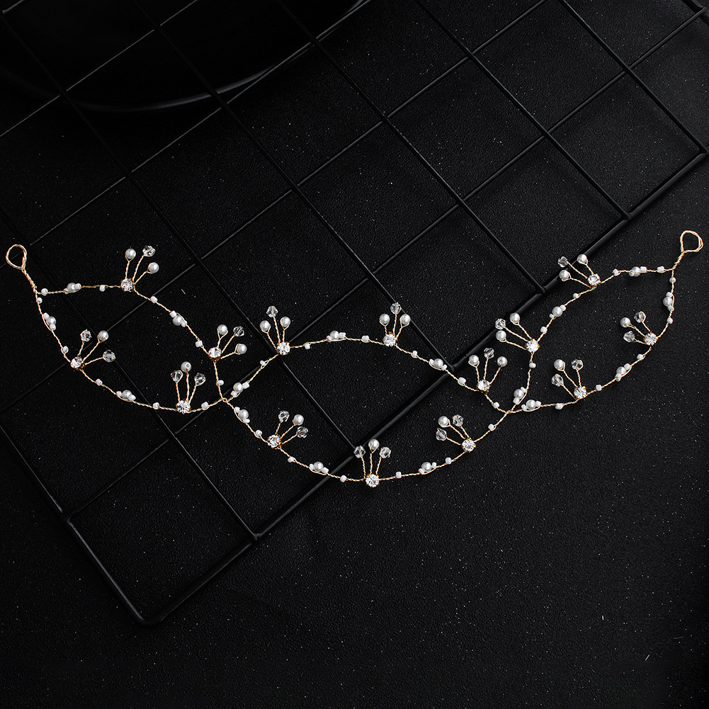 New cross-border bridal accessories: Handcrafted pearl crystal cross-layered hair bands, copper wire woven headwear, European and American hair accessories details Picture