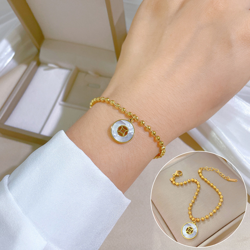 【 All-titanium Steel 】 Dongdaemun Personalized circular shell Coin Bead bracelet, retro best friend of female Internet celebrity details Picture