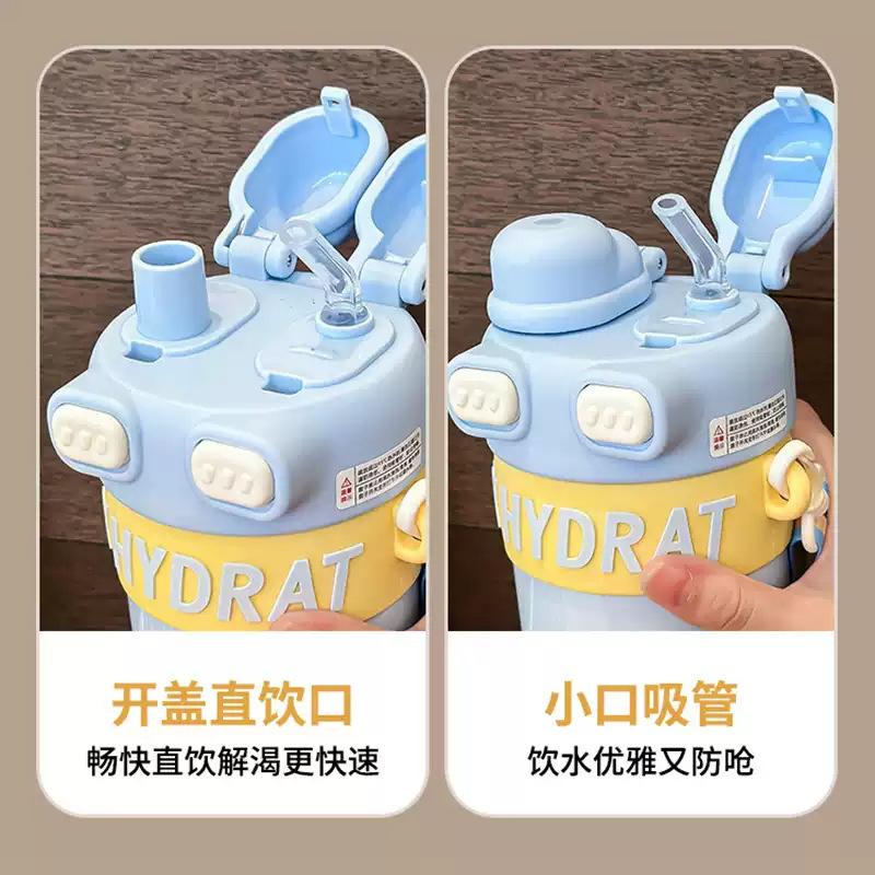 Double-drink simple couple thermos cup with gradient color and high appearance level, student water cup, portable new girls' shoulder strap cup Application Scenario