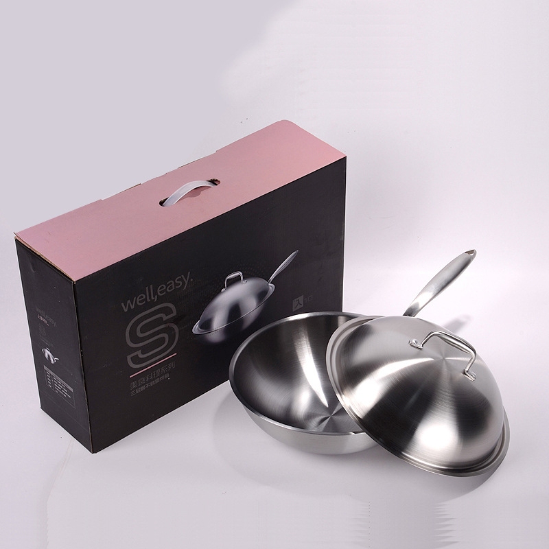 Exhibition sales gift POTS: smoke-free, non-stick, uncoated white steel POTS, stainless steel woks, three-layer steel woks Specification drawing