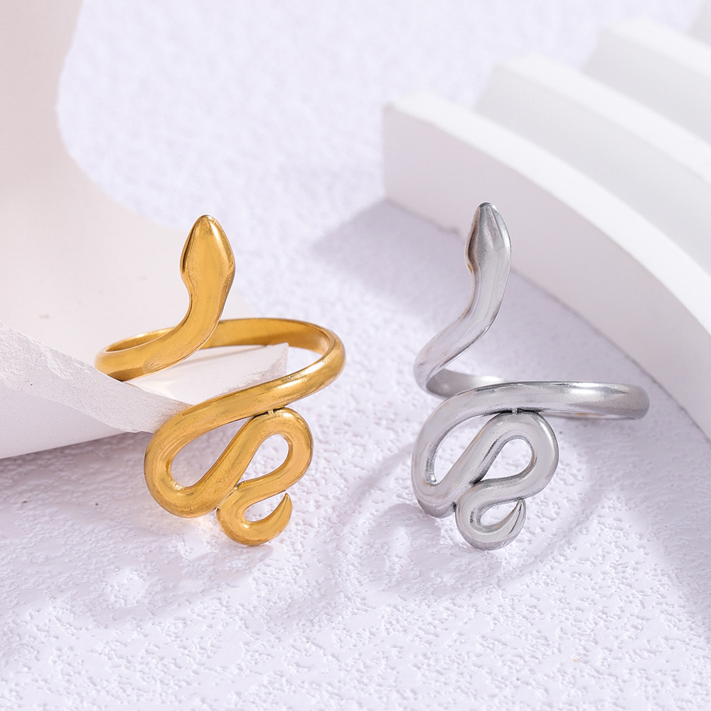 Wholesale of cross-border snake-shaped titanium steel rings for women with a light luxury and high-end feel, gold-plated and non-fading open stainless steel rings Specification drawing