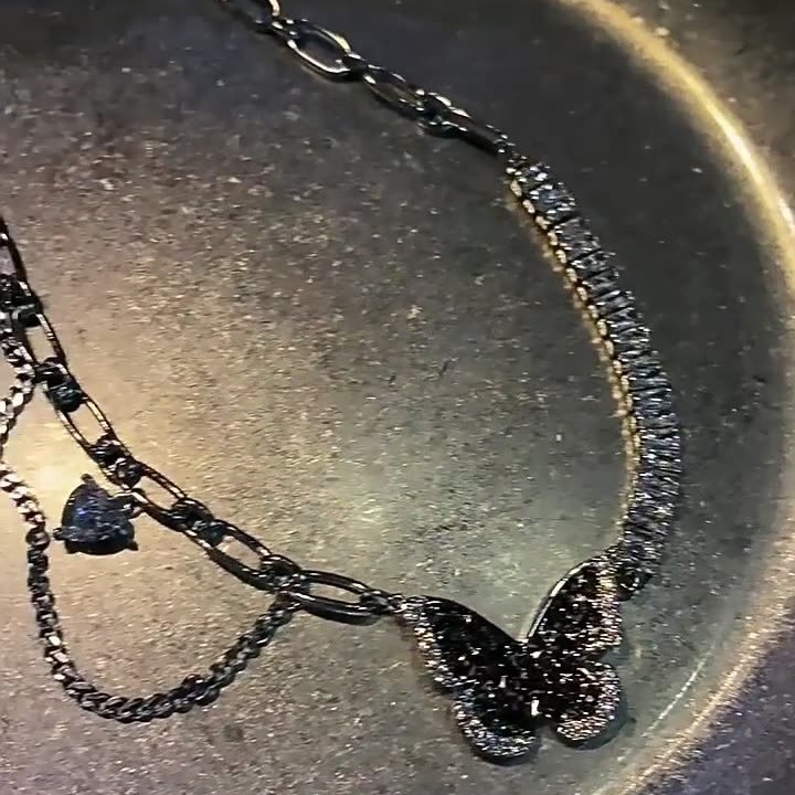 I've been bombarded with questions! Black zircon butterfly necklace for women, an Instagram niche design sense, light luxury, sweet and cool collarbone chain details Picture