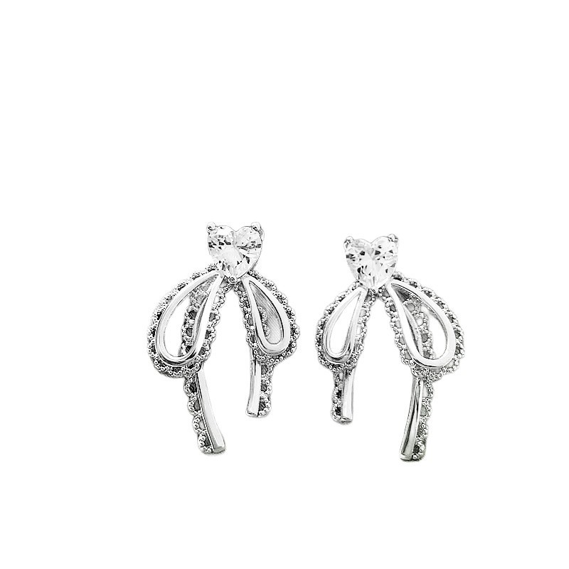 French lace bow stud s925 silver needle women's niche design exquisite and high-end earrings ribbon earrings Item Picture