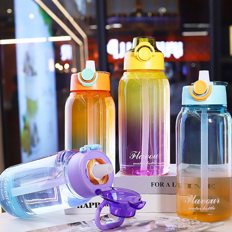 E-commerce Playful Fruit-flavored water Bottle 1L, 0 sugar 0 calories, extracted fragrance straw, two-color gradient plastic water cup, male and female student cups details Picture