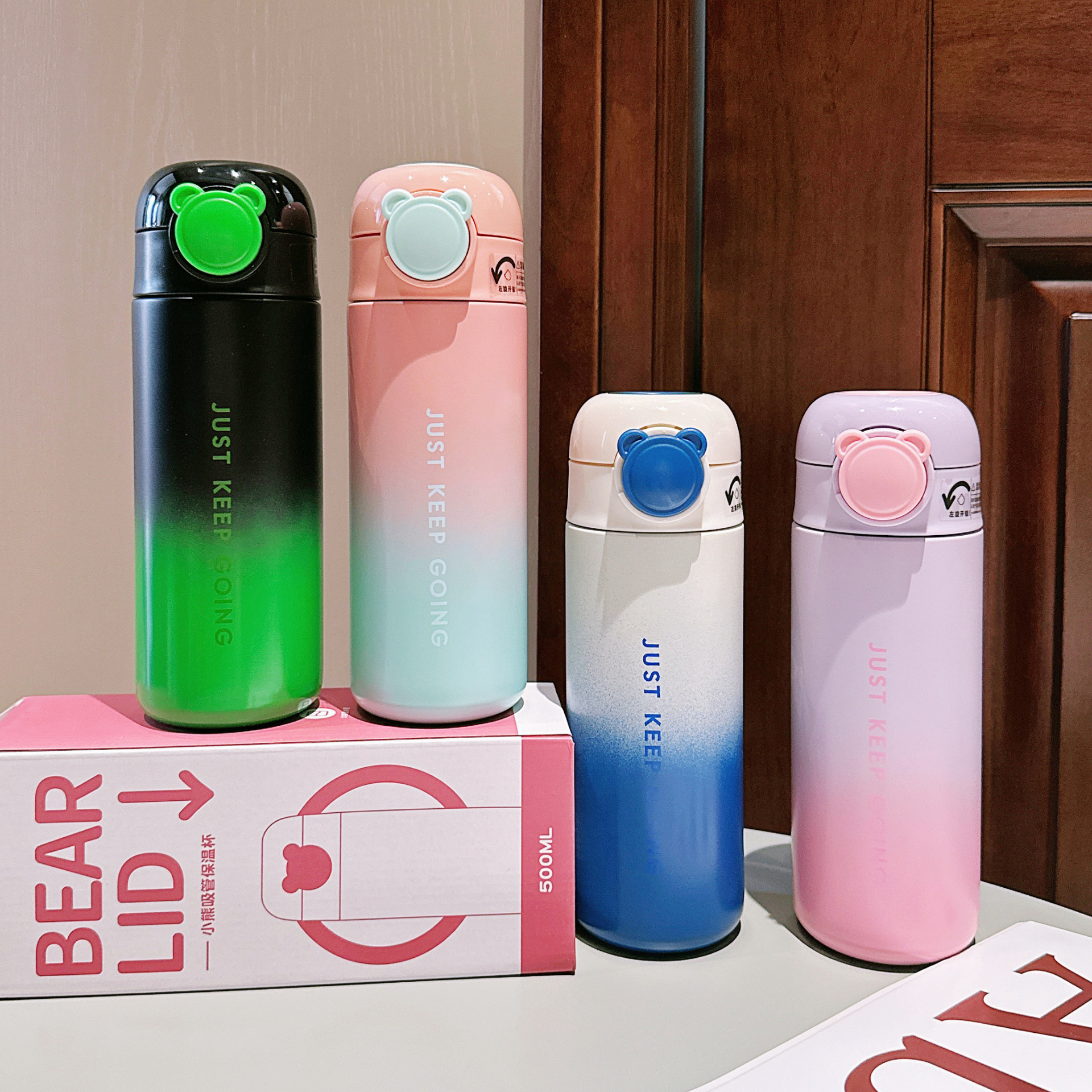 2024 New gradient color insulated cup, one-button pop-up lid student straw cup, portable car children's stainless steel water cup Specification drawing