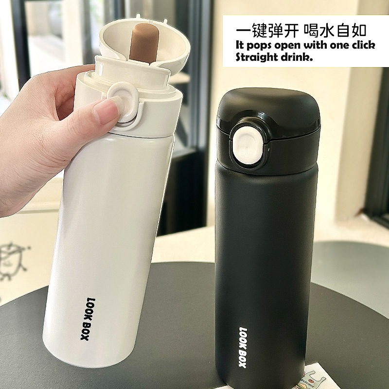A cute female insulated cup with a straw for drinking, a new type of household 304 stainless steel cup with a high appearance level, and an anti-drop water cup details Picture