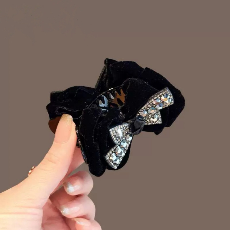 Water diamond bow bun hair clip with a high-end look, ponytail hair clip at the back of the head for girls, 2024 new top clip hair accessory details Picture