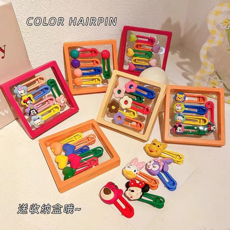 Children's hair clips, cartoon candy, flower hair clips, box set, Korean hair accessories, metal heart, crown clips, side clips for girls details Picture