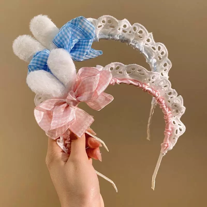 Sweet and cute lace Lolita rabbit ear headband, handcrafted maid, versatile design, girlish headband hair accessory details Picture