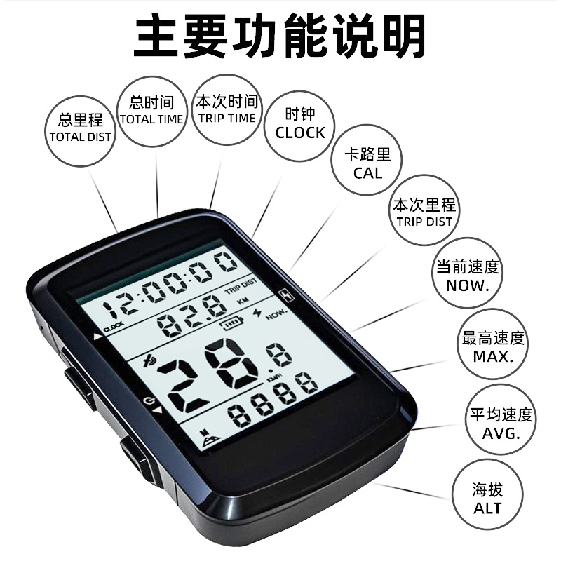 BK-5208 USB rechargeable bicycle GPS odometer Wireless odometer large screen wireless backlight waterproof mountain bike odometer Odometer speed meter Application Scenario