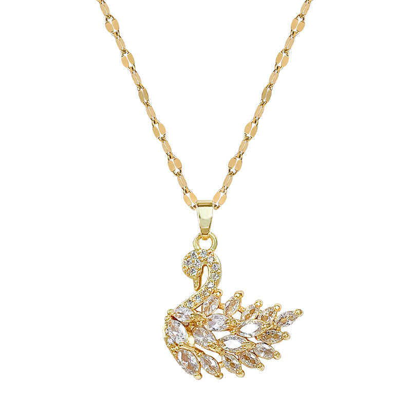 【 Titanium Steel 】 Cold style swan trend collarbone chain women's necklace, Korean version simple student personality full diamond neck pendant Item Picture
