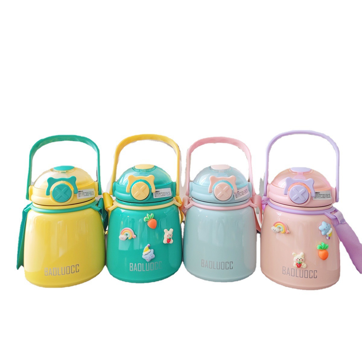 New large-bellied insulated cup, cute girl student couple water bottle, portable hand-held, fashionable and simple stainless steel cup Item Picture