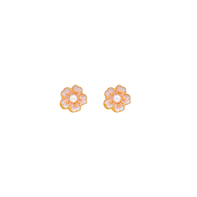 French enamel drop glaze flower stud earrings for women's fashion, versatile, exquisite and sweet cherry blossom pearl earrings and earrings wholesale Item Picture