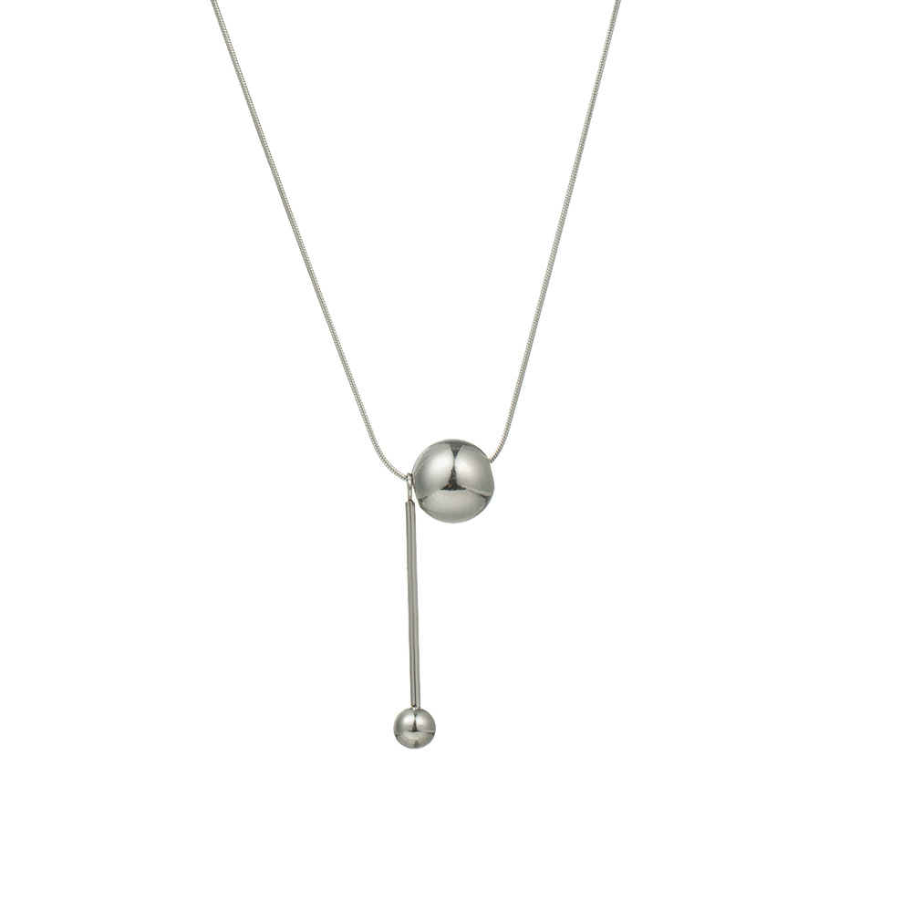 Minimalist ins metal round ball long sweater chain, non-fading titanium steel necklace, versatile tassel snake bone chain for women's personality Item Picture