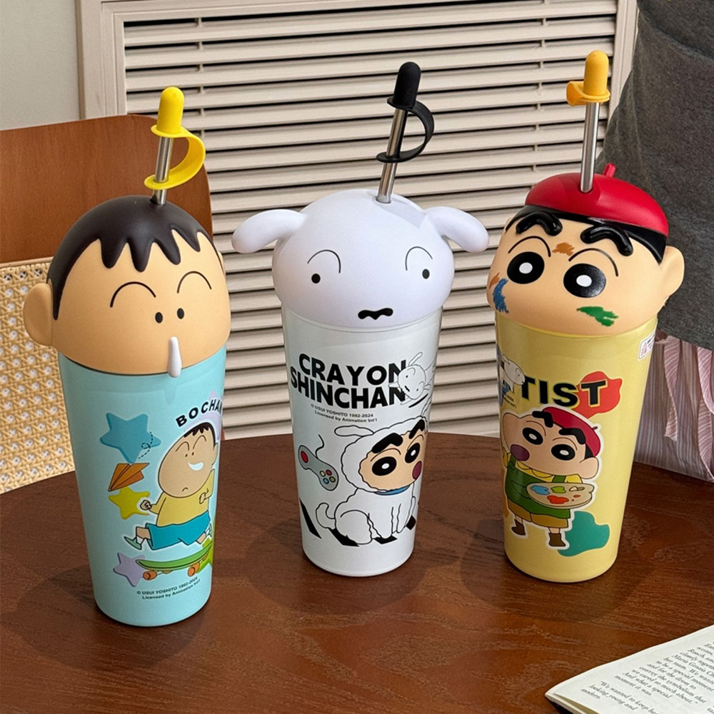 Crayon Shin-chan insulated coffee cup, stainless steel cute desktop straw cup, office, home and student cartoon insulated cup full figure