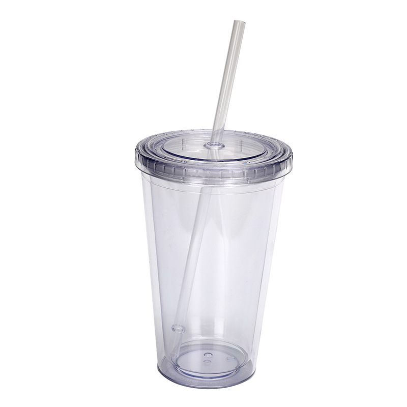 The manufacturer's new 16oz cross-border creative fully transparent drinking cup, a popular portable double-layer straw cup for heat and cold preservation Item Picture