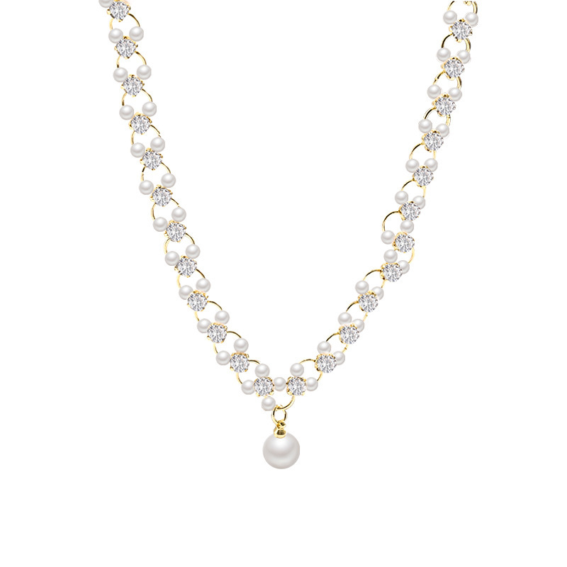 European and American style woven sparkling diamond pearl necklace for women, 2025 new style, high-end, light luxury and exquisite collarbone chain necklace accessory Item Picture