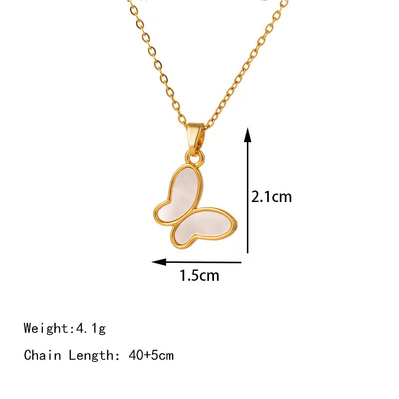 Natural shell real gold electroplated white shell butterfly necklace, women's niche light luxury high-end Internet celebrity titanium steel collarbone chain wholesale Item Picture