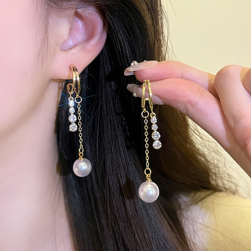 The Rose Story Silver Needle Earrings 2025 New Style bestseller, elegant tassel earrings, pearl earrings for women details Picture
