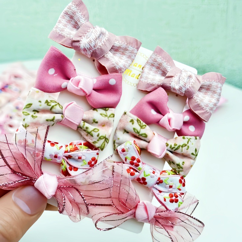 Pink bow hair accessory series for girls, cute Korean little princess, heart-shaped bangs, broken hair clips and hairpins details Picture