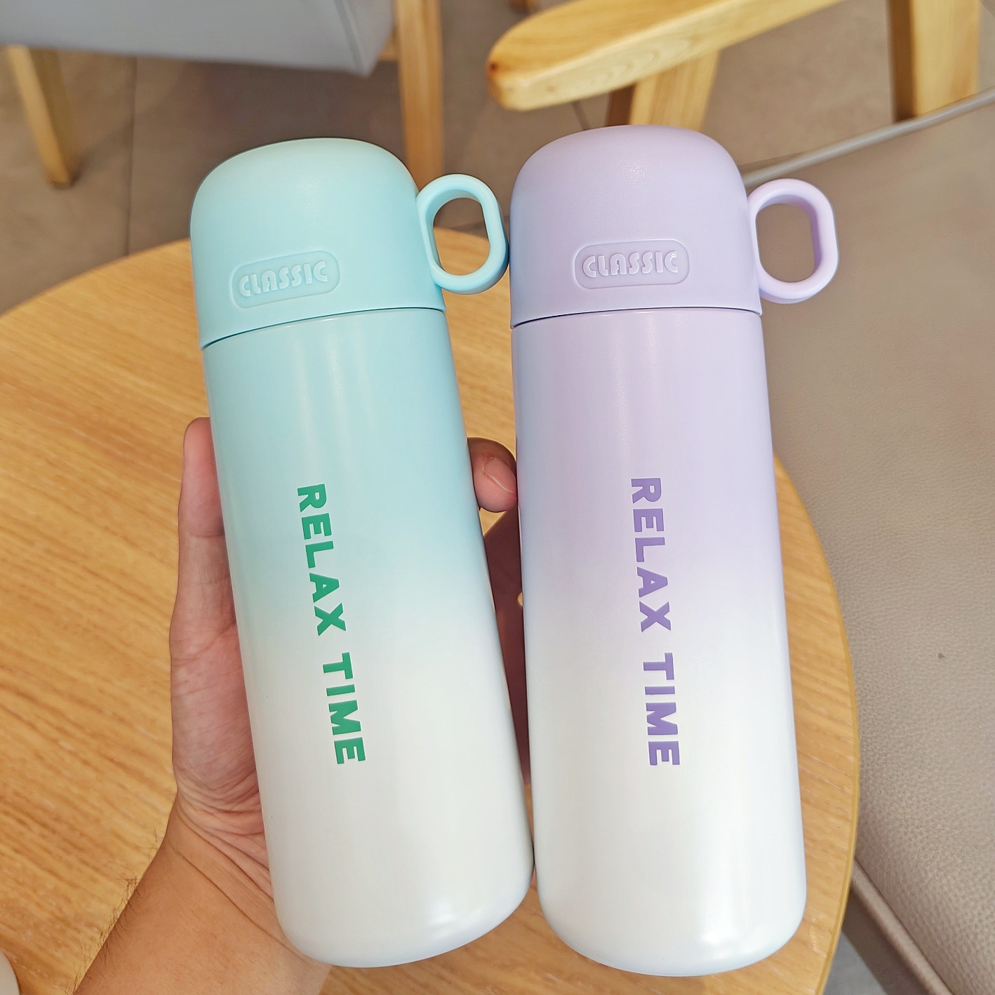 New minimalist water cup with gradient color, dual-purpose insulated cup with lid, portable student, high appearance level, couple stainless steel cup Specification drawing