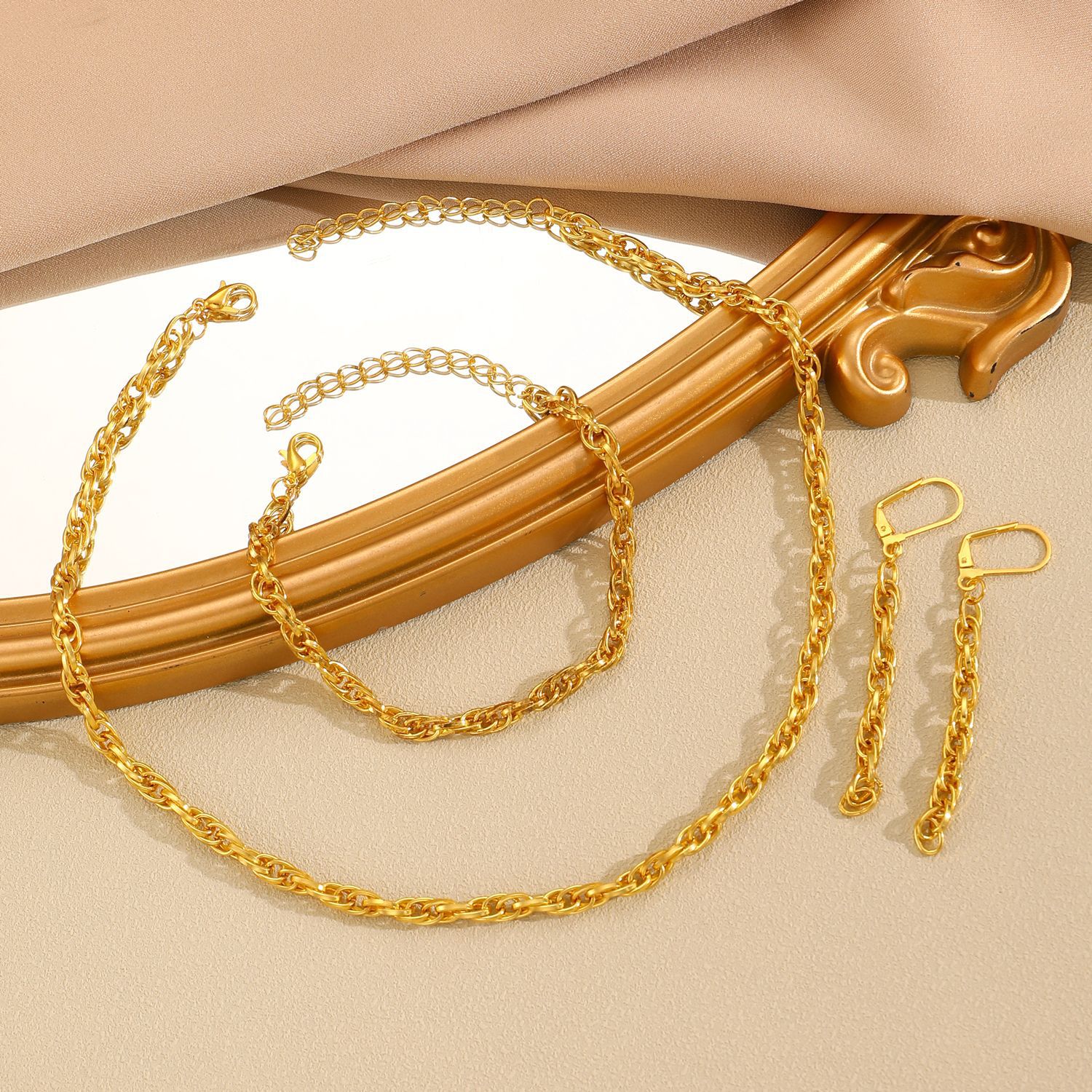 A set of three-piece cross-border fashion jewelry from Europe and America, featuring creative, exaggerated and personalized earrings, bracelets and necklaces for women Application Scenario