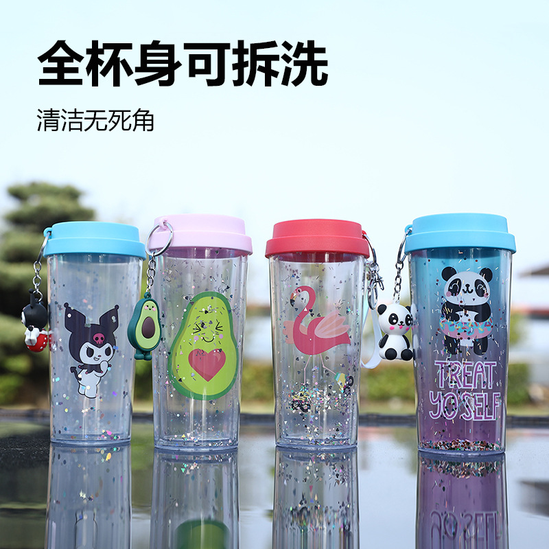 Cross-border Amazon best-selling cartoon pattern children's water cup 16oz coffee cup, cute pendant and fancy cup Specification drawing