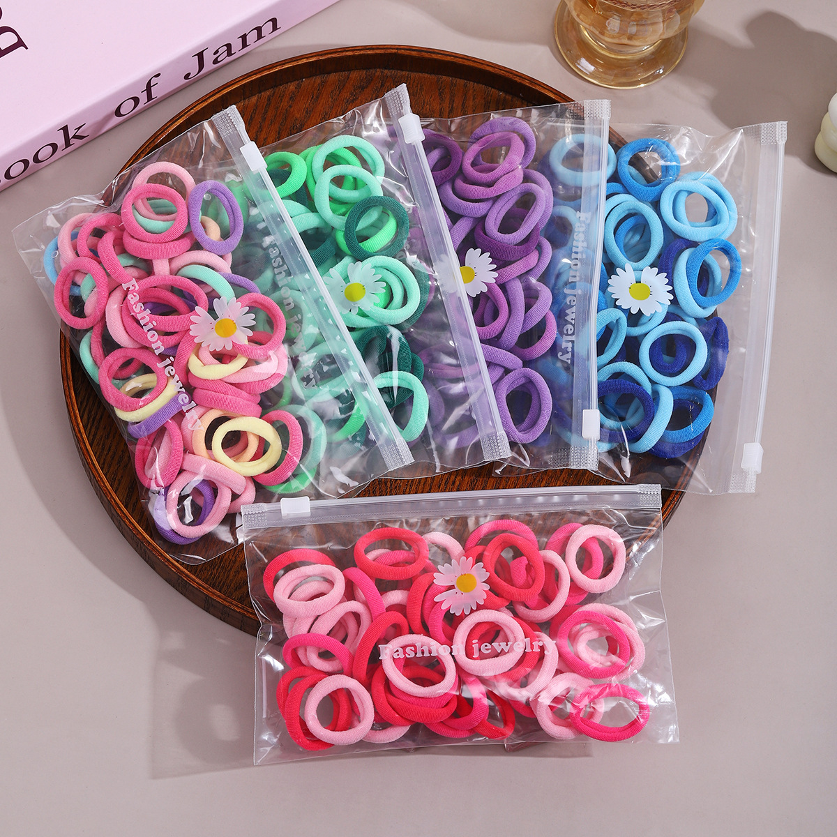 3cm children's hair band, colorful towel band, 50 daisies, bagged leather band, durable small braid, seamless, high elasticity full figure