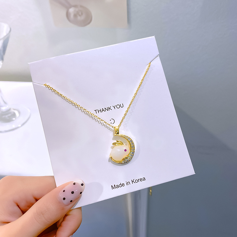 The zodiac year Jade Rabbit moon pendant, titanium steel necklace, female Douyin Internet celebrity, fashionable collarbone chain, elegant and high-end accessory Application Scenario