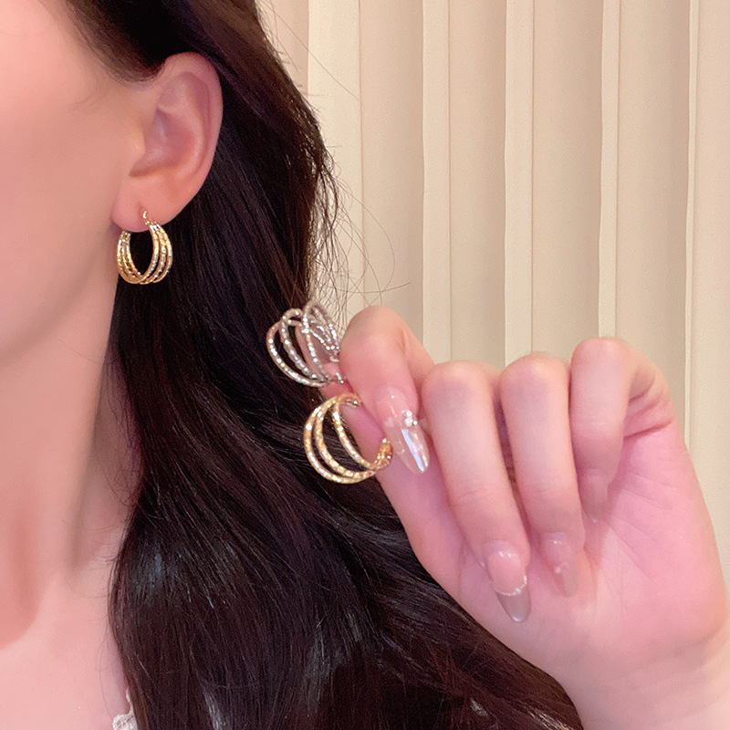 European and American style high-end metal earrings for women in 2025, a trendy and cold style stud, a fashionable and stylish earpiece that has become a popular online celebrity details Picture