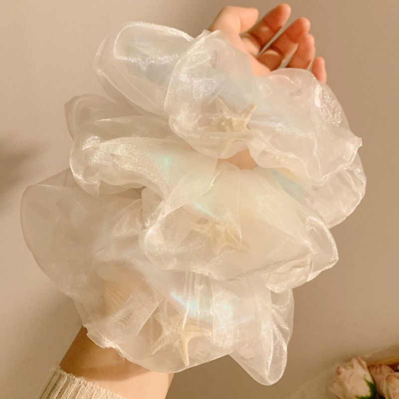 Dreamy Bubble ~ Mermaid Girl Net Gauze Starfish Large Intestine Hair band, women's high-end laid-back style headwear, oversized hair tie Application Scenario