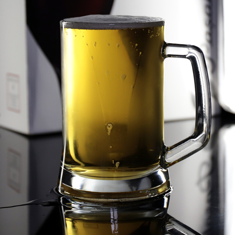 Green apple glass handle cups, water cups, beer mugs, draft beer cups, juice cups, beverage cups, glass cups wholesale with logo printing details Picture