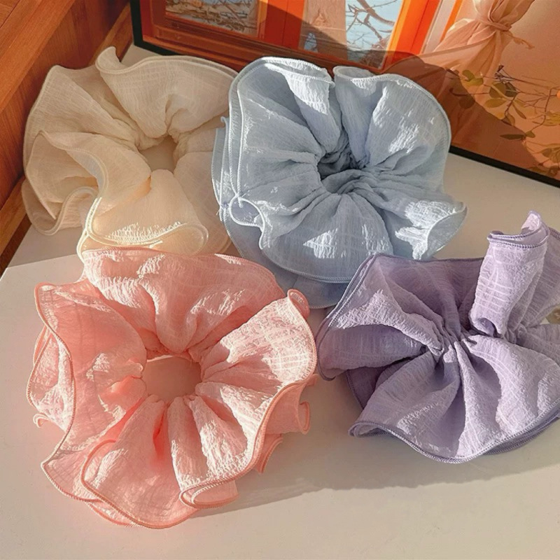Rose and peach pink ~ Super fairy-like four-layer seeping gauze large intestine hair band, women's back head bun hair tie, super fairy-like hair bun device details Picture