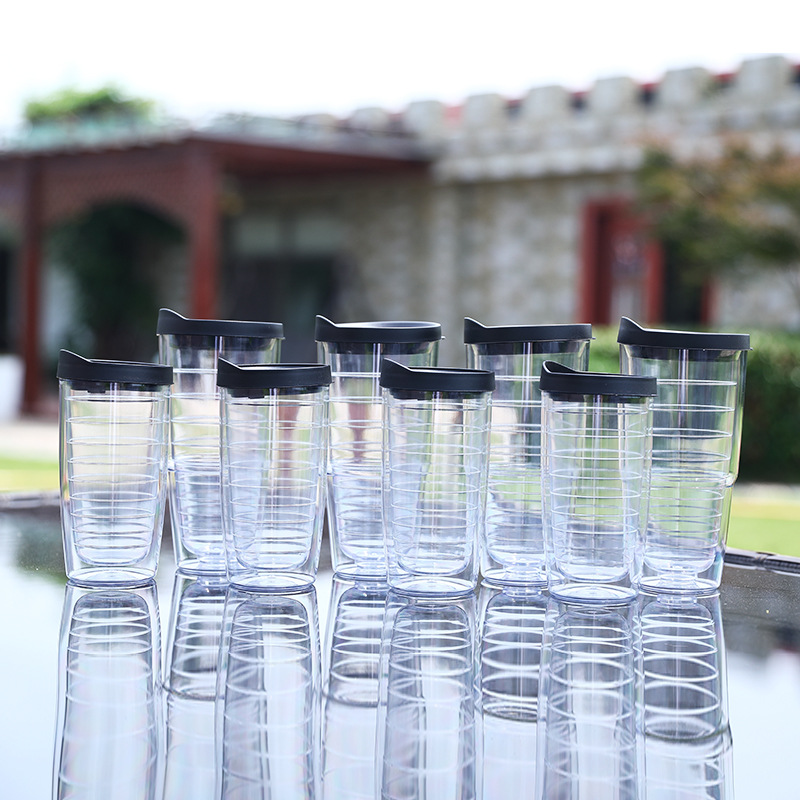 The new modern direct-drinking plastic water cup from cross-border Amazon is a popular, simple and portable 24oz double-layer threaded cup details Picture