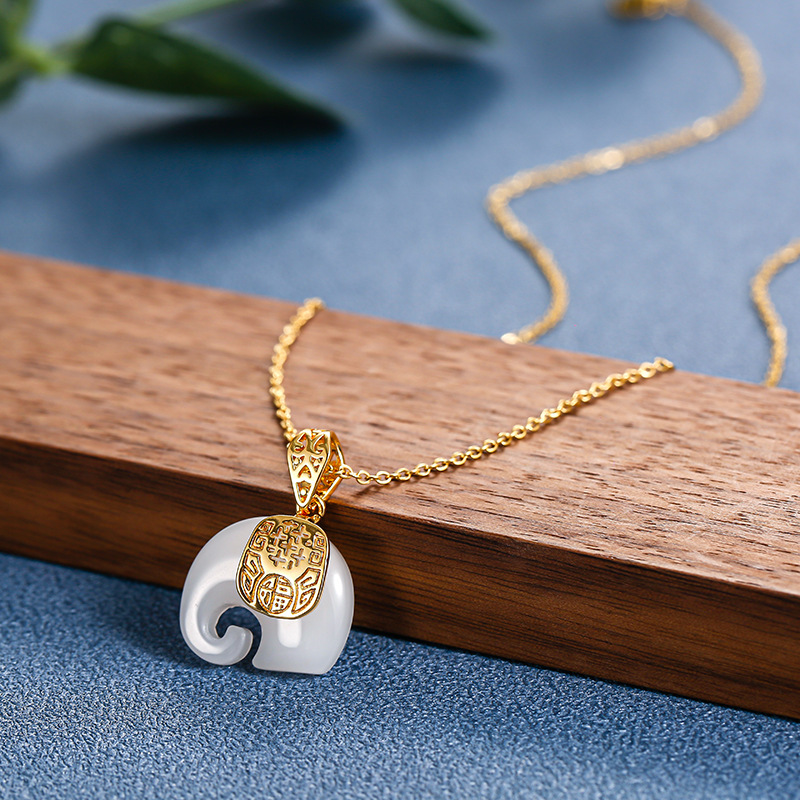 Chinese-style imitation jade elephant necklace, a pendant symbolizing good fortune and prosperity for women, is a niche, versatile and fashionable design accessory Application Scenario