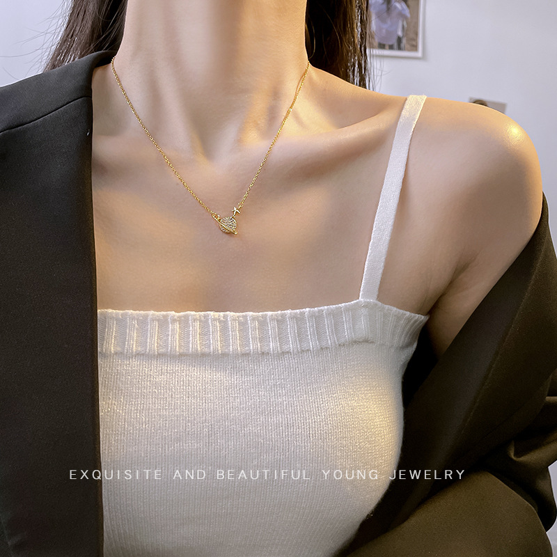 A popular and niche planetary pendant titanium steel necklace on Douyin, featuring a unique and trendy female InS-style collarbone chain accessory details Picture