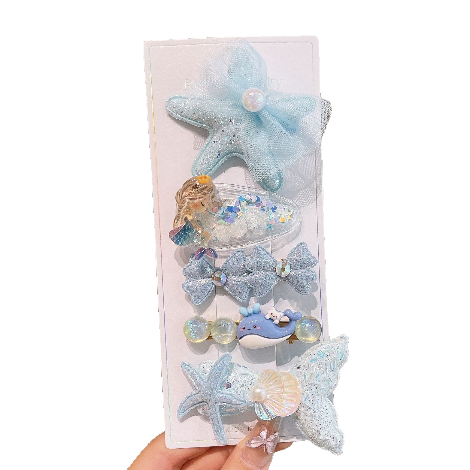 Cute hair accessories for girls, mermaid starfish hair clips, super fairy-like pearl shell hair clips, side broken hair clips, headwear for girls Item Picture