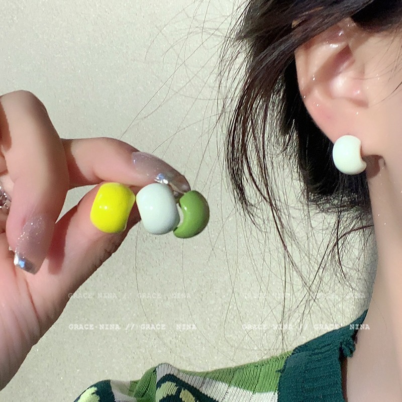 Summer outing Ins-style colorful candy bean stud earrings 2024 new bestseller, simple and personalized earrings for girls Specification drawing