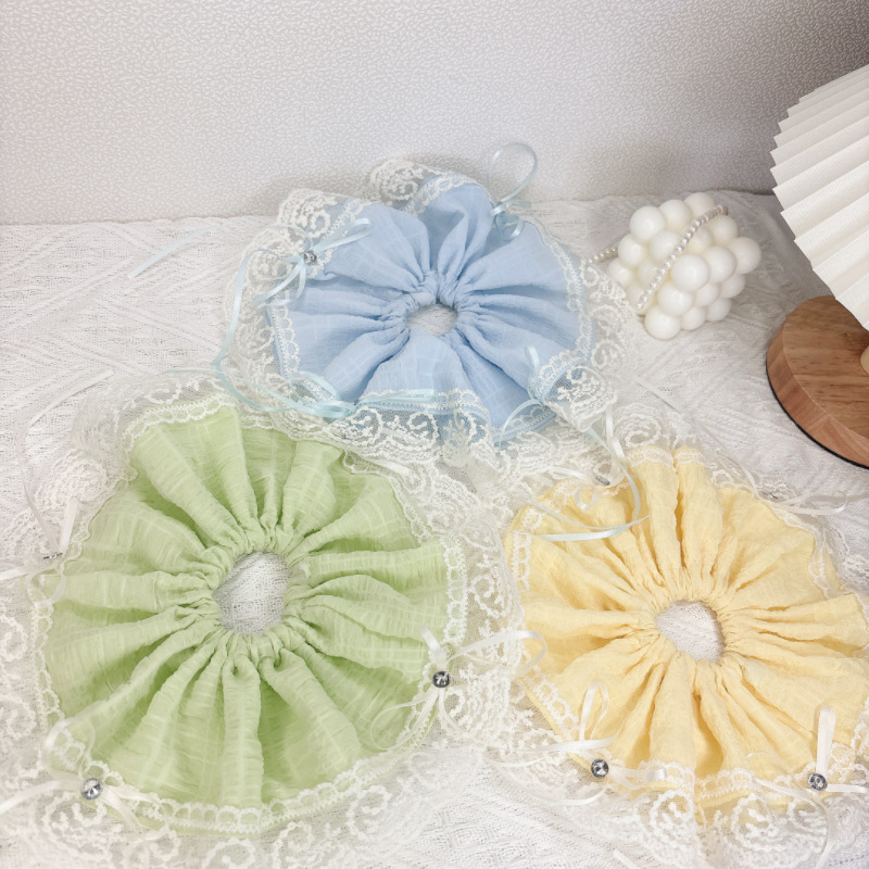 Extra-large size! Lace-trimmed large intestine hair tie, super fairy-like white bow bun, ponytail, hair tie for girls Specification drawing