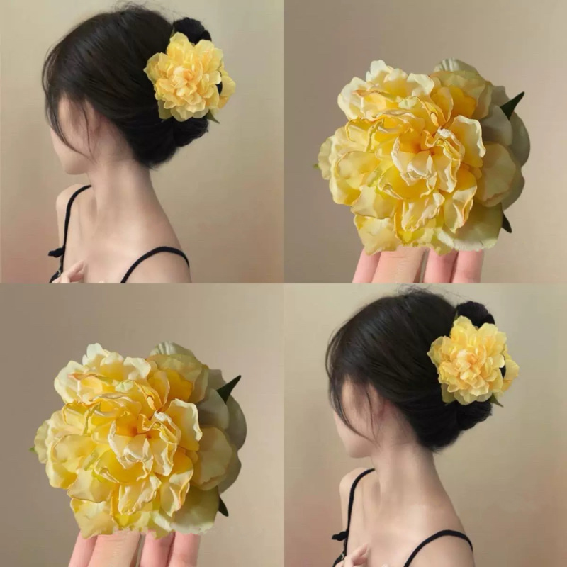 Qinglan ~ Blue Peony Flower Grab Clip for Women 2025 New style back head updo Shark Clip, super ethereal atmosphere hair clip Application Scenario