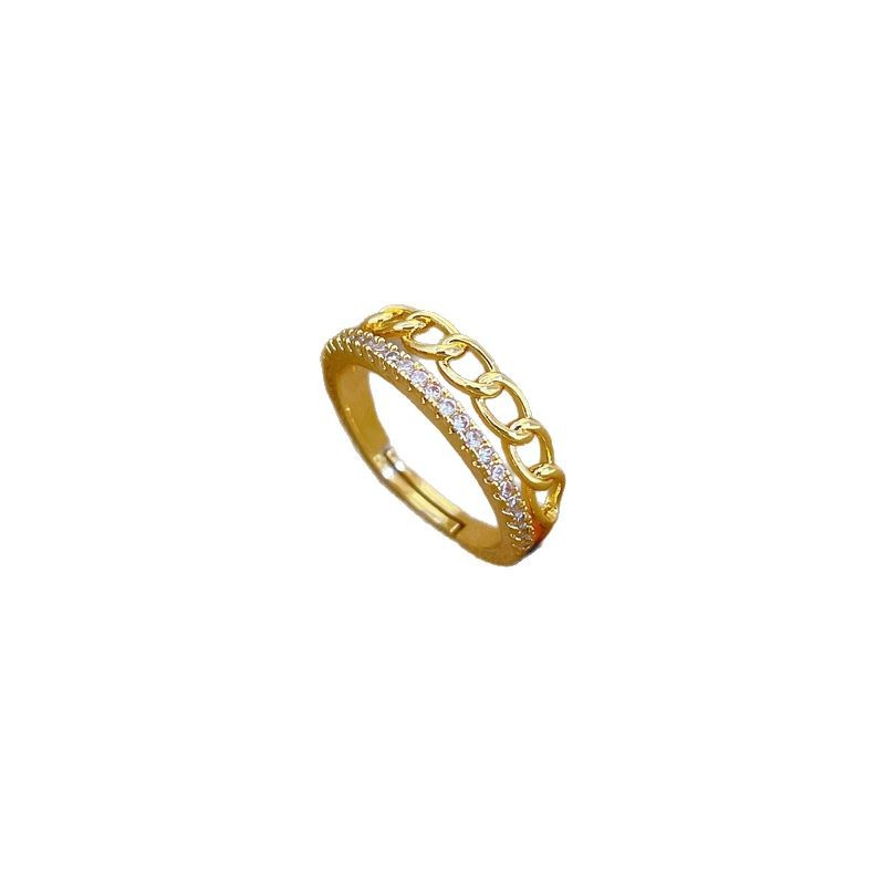 【 Real gold electroplating 】 Open chain, women's fashion, slightly inlaid, light luxury ring, index finger ring, the same style as Internet celebrities, cold style Item Picture
