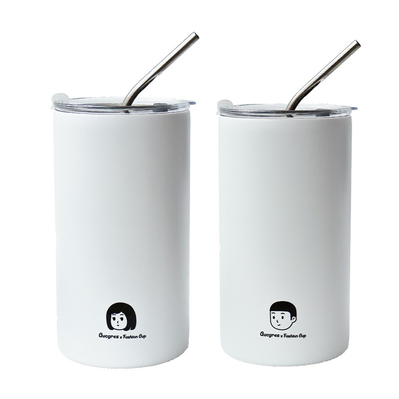 New student coffee cups, high-quality stainless steel cups, couple straw cups for boys and girls, household ice cups, insulated cups Item Picture