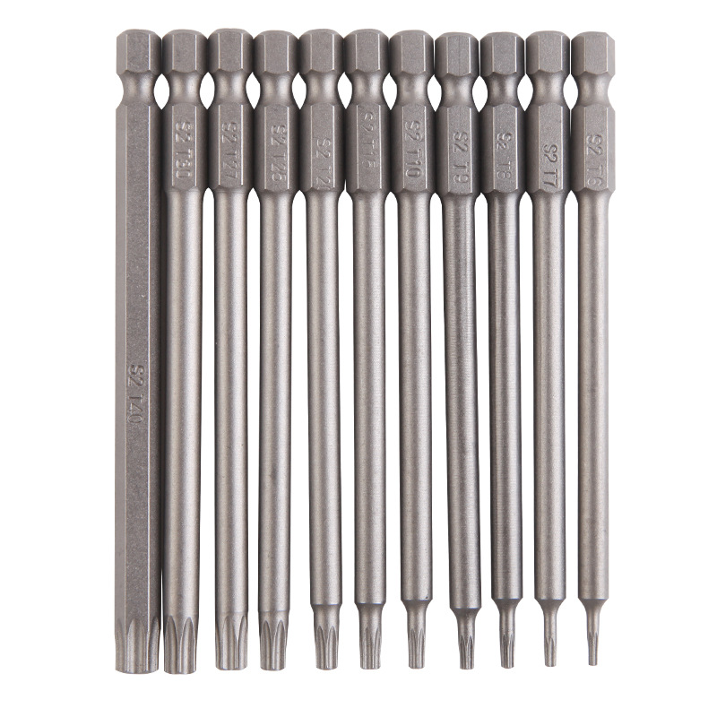 11-piece set of plum blossom hollow air screwdriver bit, 75mm S2 high-hardness screwdriver tip, electric air screwdriver bit, 100mm screwdriver bit Item Picture
