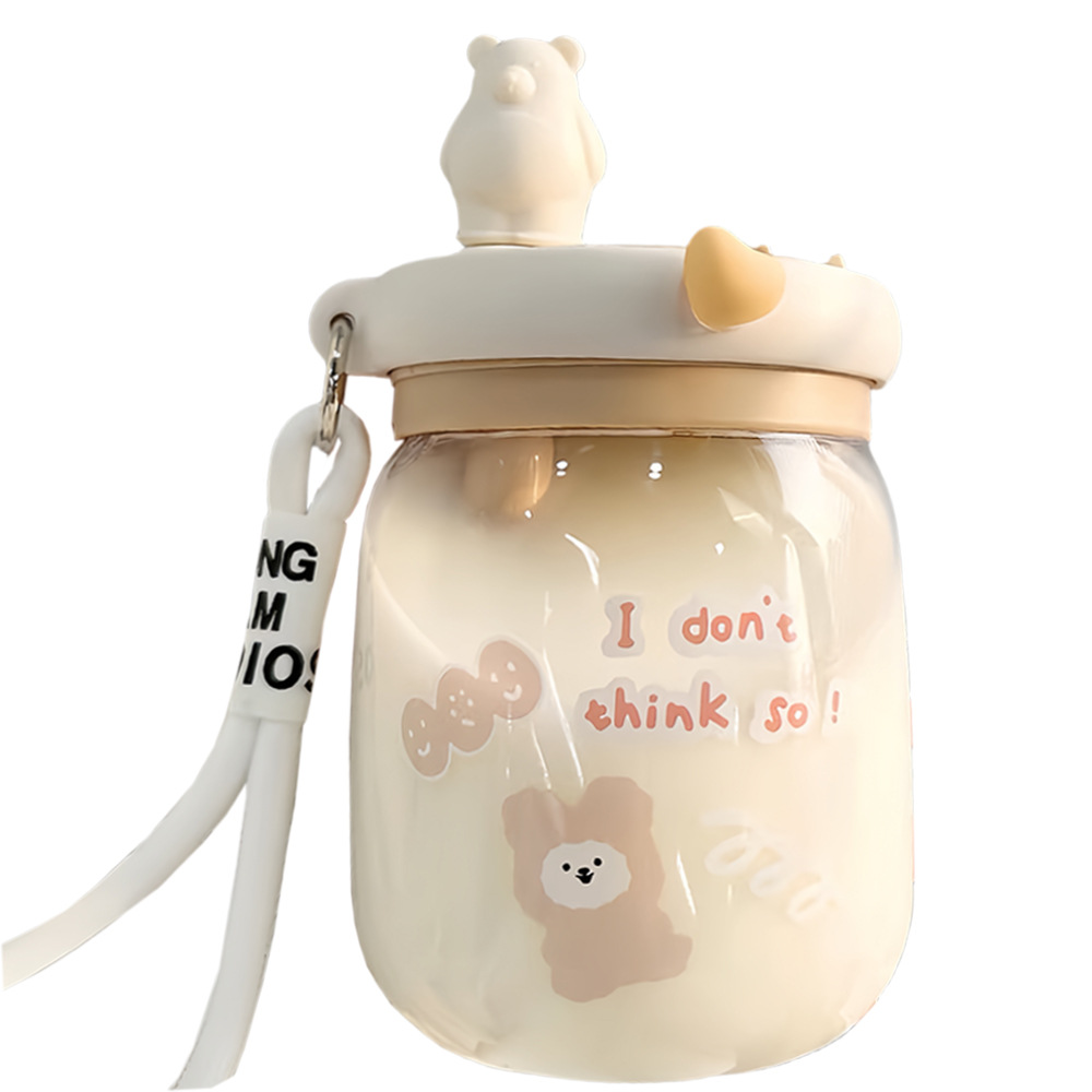 New cartoon straw cup for girls, a spoon as a gift, cute office water cup, high appearance level, portable and creative student plastic cup Item Picture