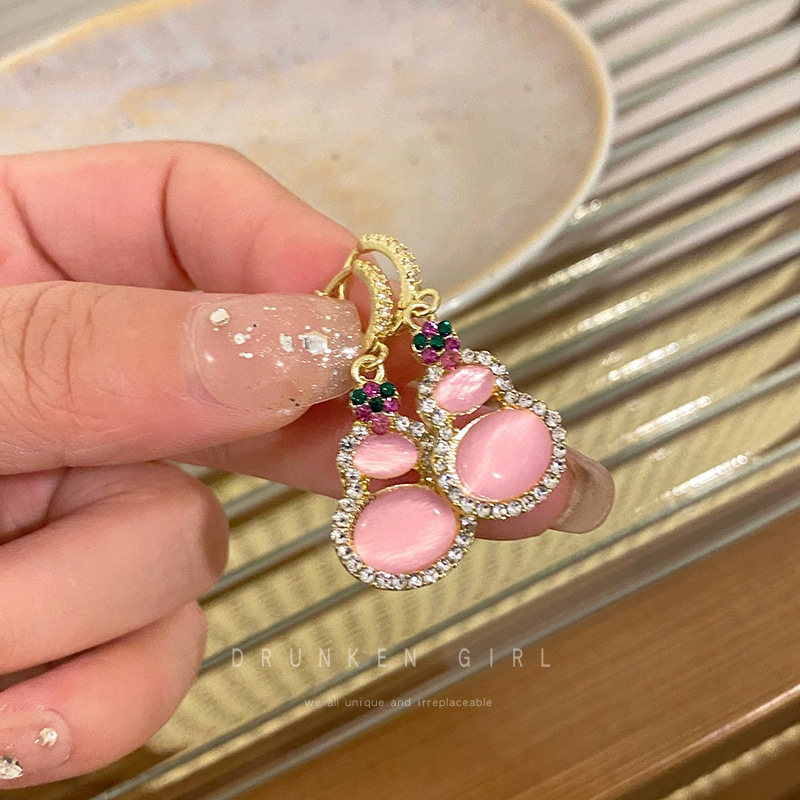 New Chinese-style cat's eye stone gourd earrings for women, 2025 New bestseller design, micro-inlay earrings, exquisite and simple ear buckles details Picture