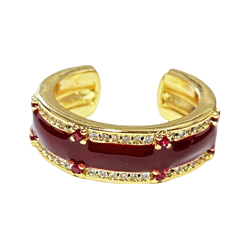 A light luxury wide-plate enamel drop glaze fashionable open ring with a neutral style and a high-end feel, a unique and niche retro ring Item Picture