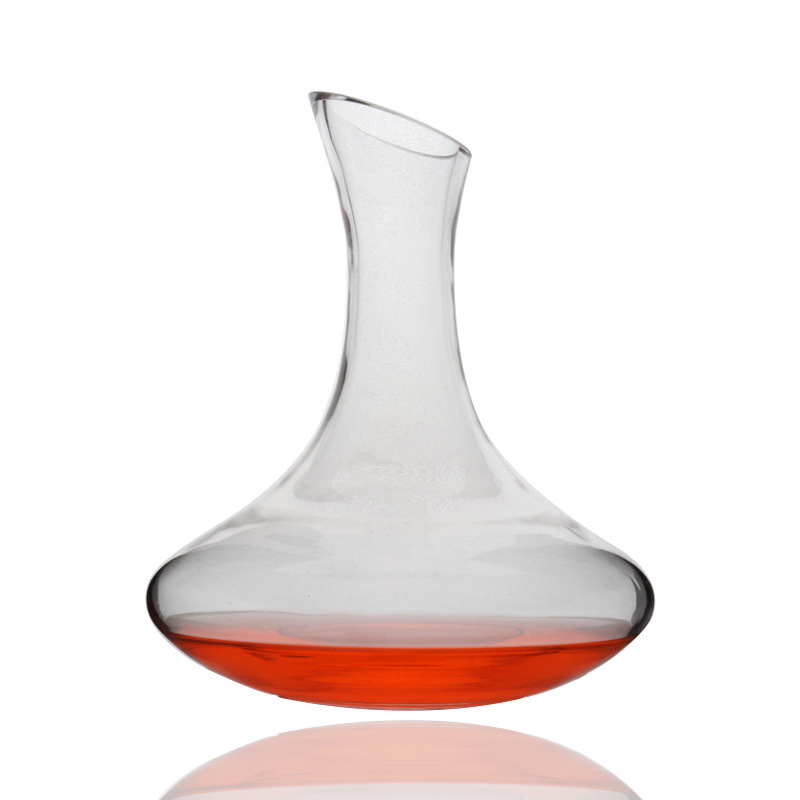 Wholesale glass wine decanters with large bellies and slanted mouths, wine pouring vessels, and wine accessories available with logos Item Picture