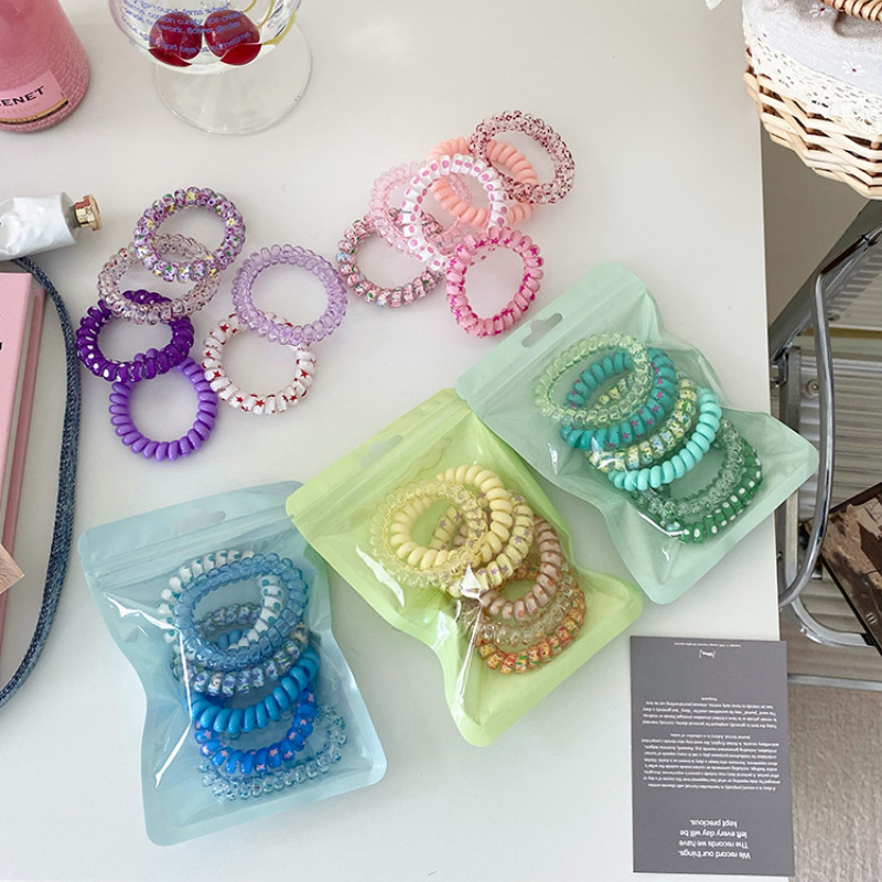 Summer dopamine candy-colored telephone line hair band, simple hair tie, basic hair tie, high elasticity, durable and new details Picture